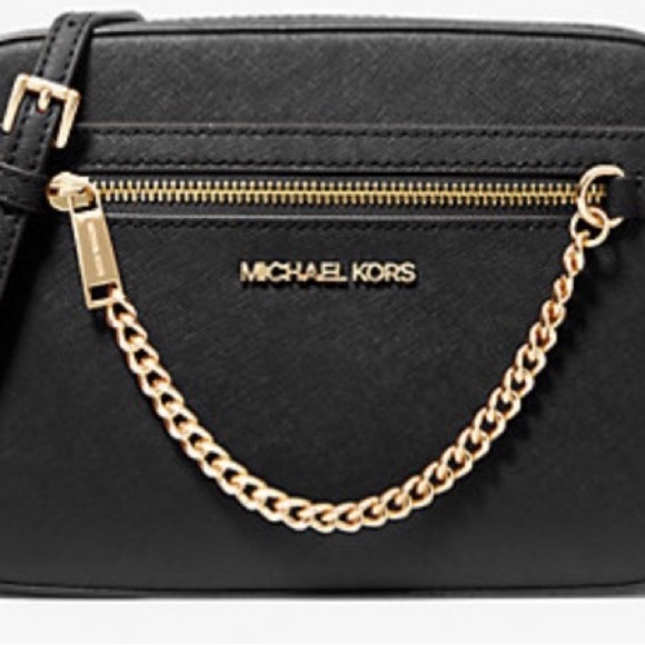 Michael Kors Jet Set Black Saffiano Leather Crossbody Bag Gold Chain✨Like New✨ - Picture 2 of 9